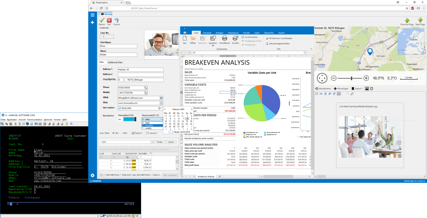Modernisierung für AS/400 IBM i - Detailmaske mit integrierten Dokumenten, Bildern und intuitiven Bedienelementen statt Greenscreen
